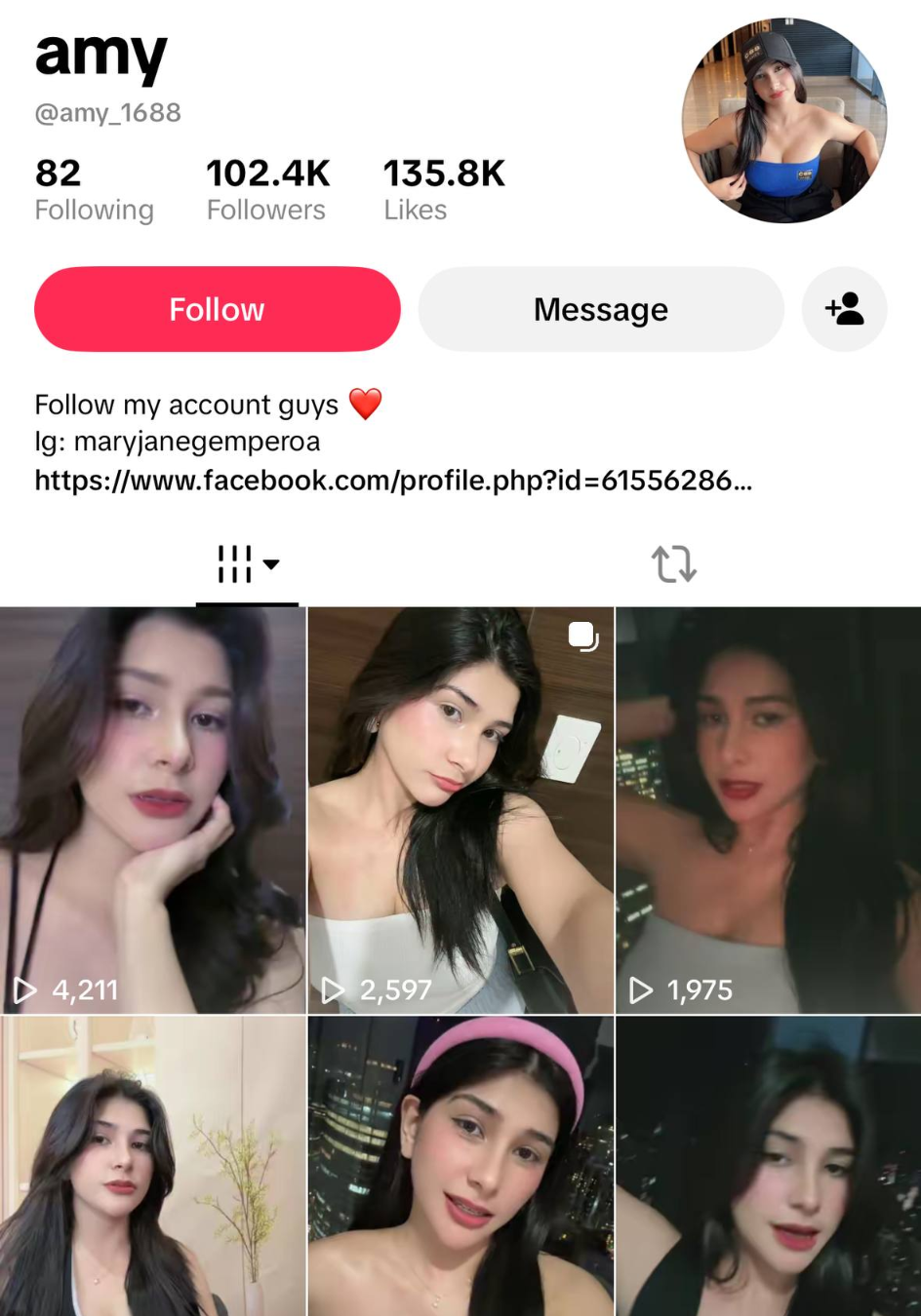 TikTok account showing 102.4 thousand followers and 135.8 thousand likes